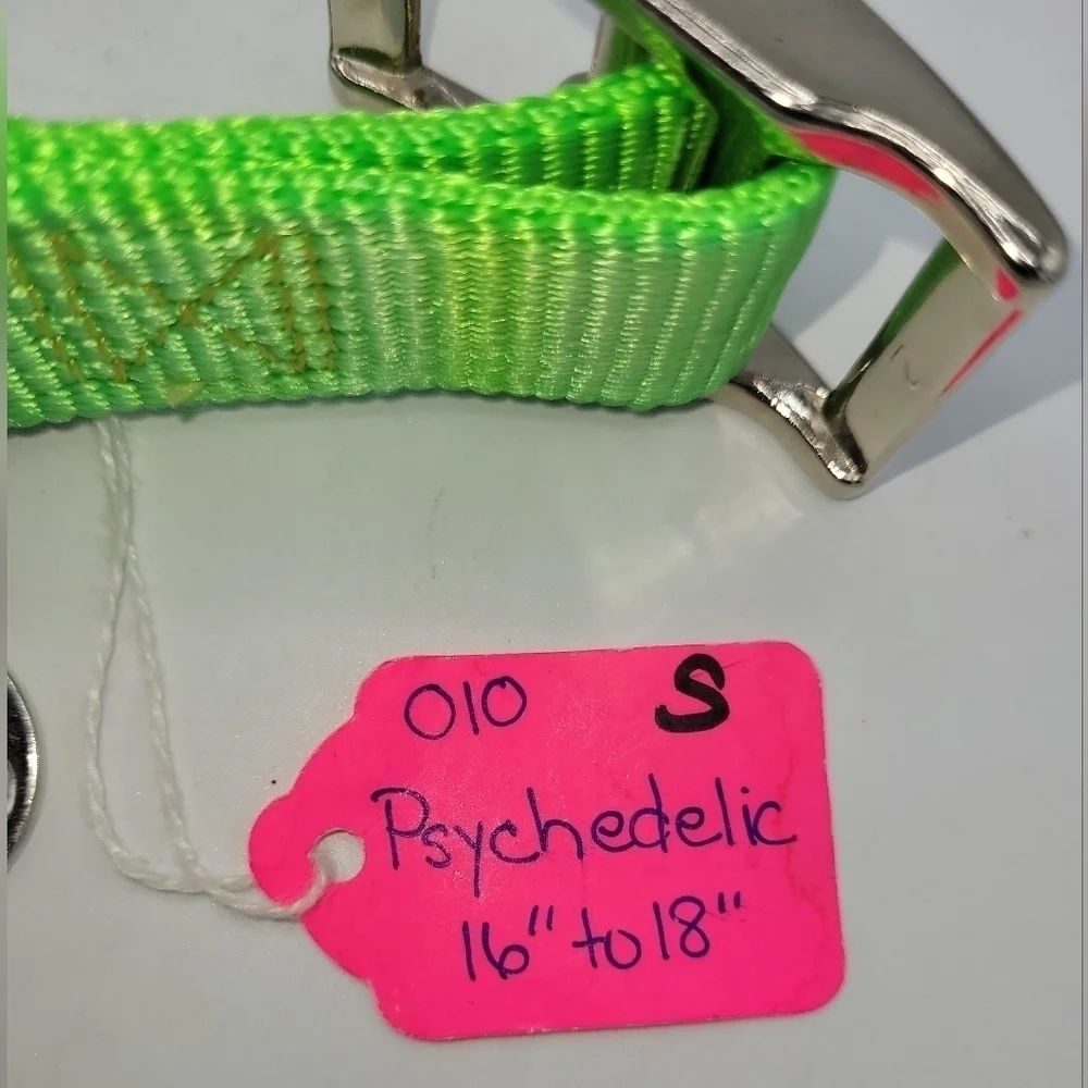 Dog Collar PSYCHEDELIC Neon Green Flower Bow Gems And Stones